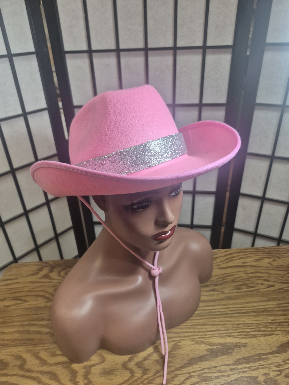 Pink Glittwr Cowboy Hat with Silver Glitter Band